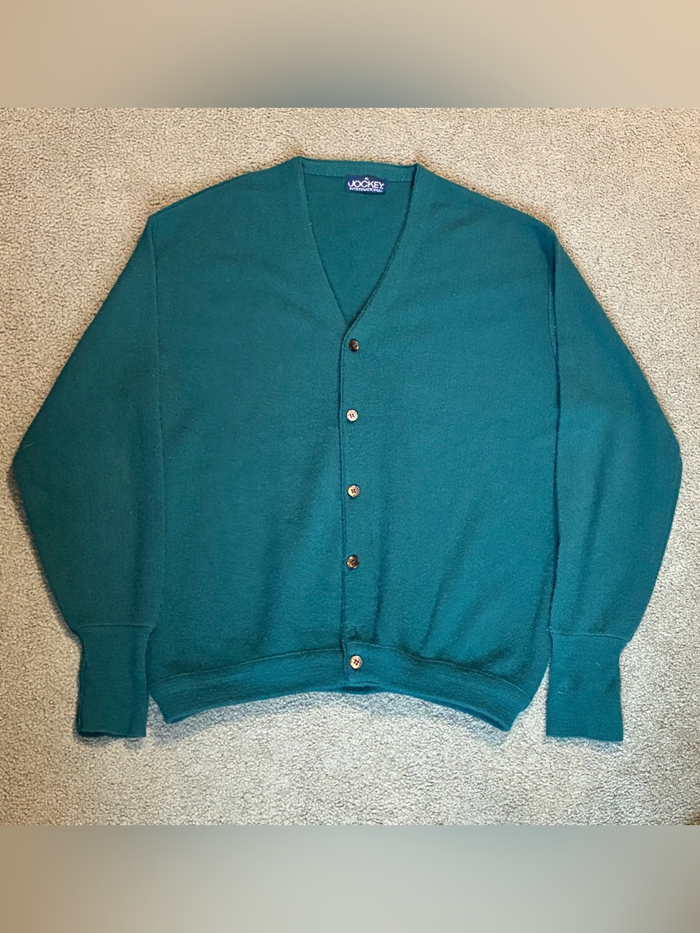 Vintage 70s Jockey International Mens XL Green V-Neck Cardigan Sweater Grandpa
